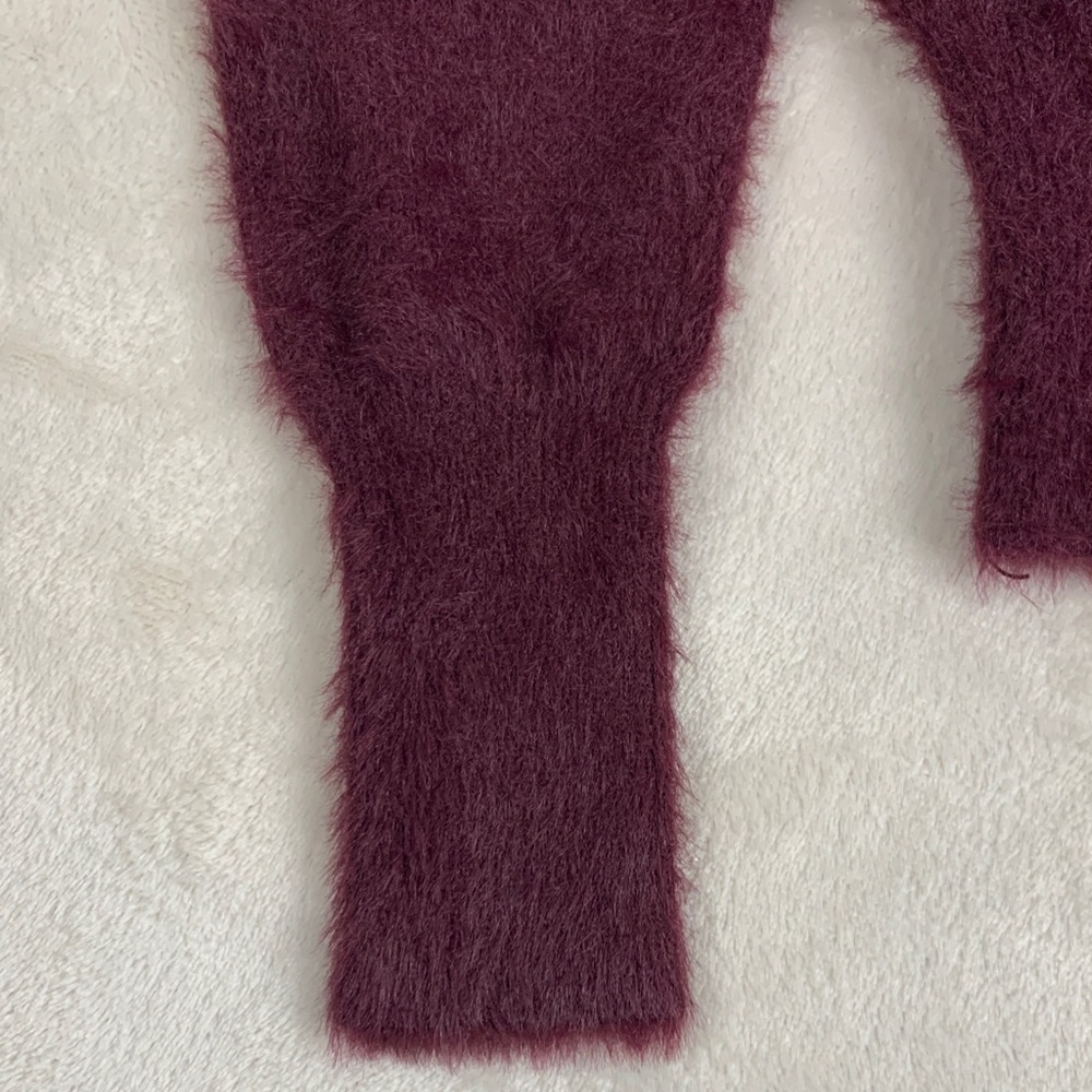 Zara Deep Burgundy Fuzzy Crew Neck Sweater - Picture 4 of 8